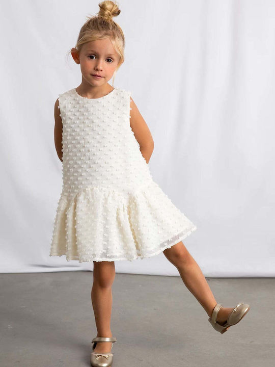 Girls Sleeveless Dress Set with Accessories Ecru