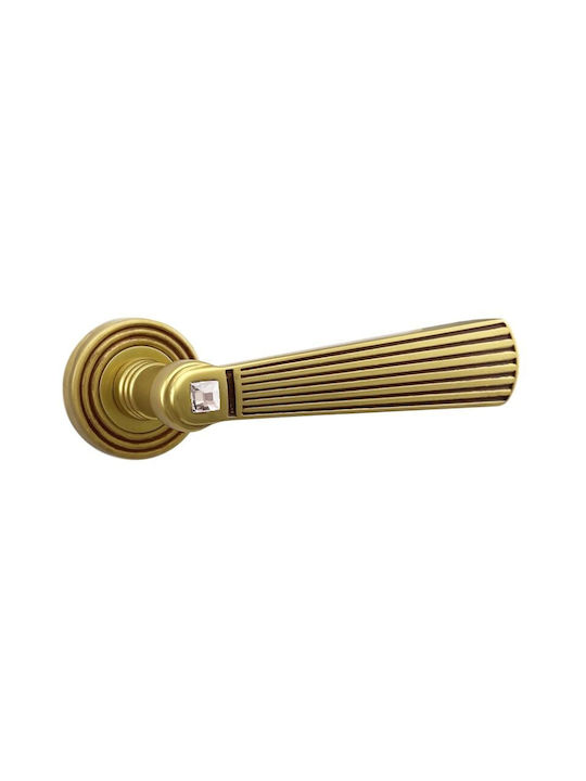 Door Handles Rosette Linea Cali Opera Matte Gold Patina Swarovski Crystal Left Security Cylinder