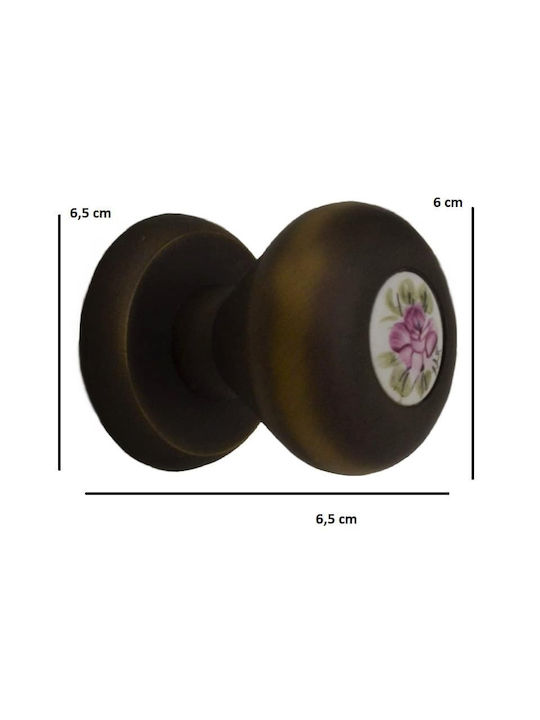 Möbelknopf Vordertür Linea Cali Elika Satin Bronze Porzellan Blume Dekoration Φ60mm