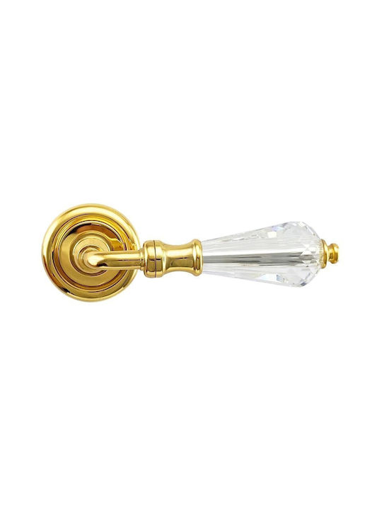 Door Handles Rosette Linea Cali Veronica Gold Plated Swarovski Crystal Right Cylinder Security