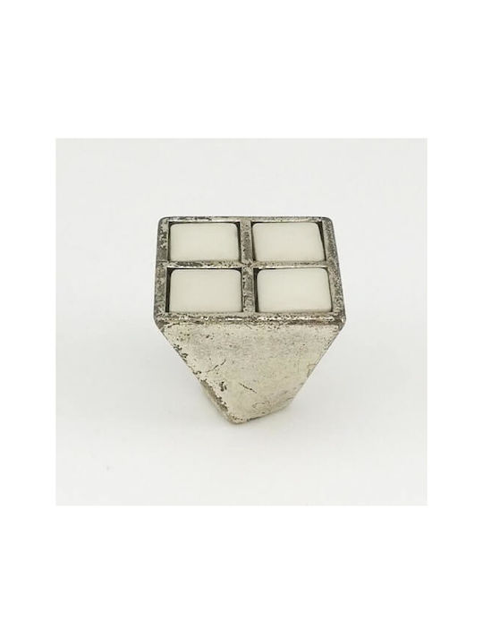 Möbelgriff Gem Pz 646 Antik Silber Weißes Porzellan Φ25mm