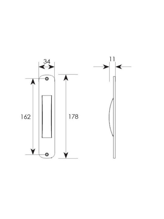Zogometal 219 Door Flush Handle Recessed Matte 178mm (Hole Centers 162mm) 219