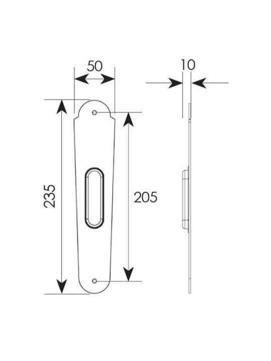 Zogometal Μαύρη Door Flush Handle with Key Hole 135 235mm (Hole Centers 205mm)