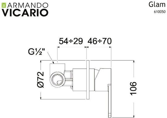 Armando Vicario Glam Μίκτης Μπαταρίας Εντοιχισμού για Ντουζιέρα 1 Εξόδου Μαύρος