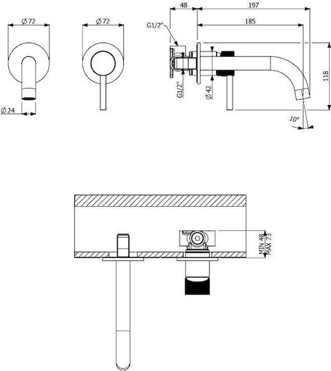 Armando Vicario Industrial Built-in Mixer & Spout Set for for Bathroom Sink Gold