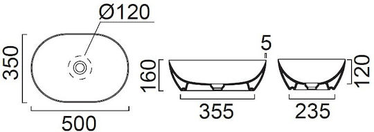 GSI Pura Επικαθήμενος Νιπτήρας Πορσελάνης 50x35x12cm White