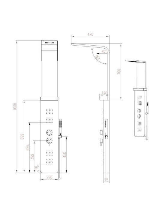 Sparke Clora Στήλη Υδρομασάζ 160cm Ασημί