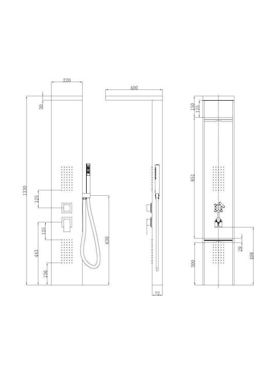 Sparke Clora Στήλη Υδρομασάζ 133cm Ασημί