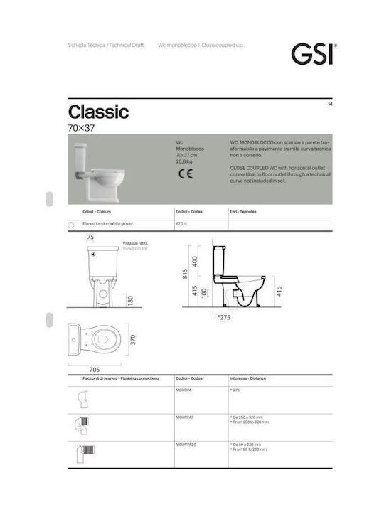 GSI Classic Stehende Toilette Randlos mit Spülung Weiße