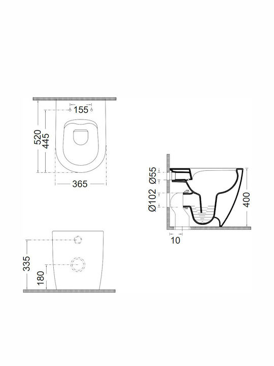 Bianco Ceramica Lenta Floor-Standing Toilet Rimless with Slim Cover Soft Close White