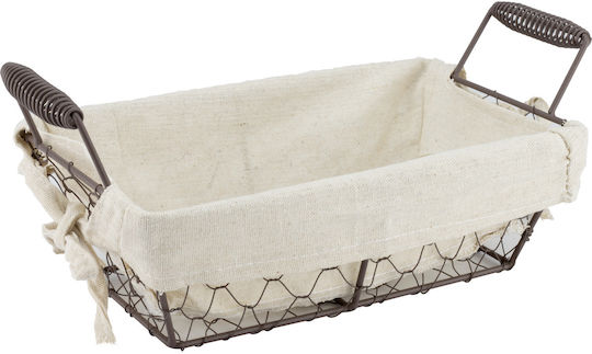 Set 6 Rectangular Bread Serving Baskets Raki 30x15x13cm Handles Made Metal Fabric