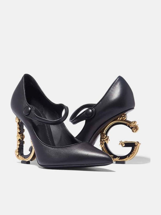 Dolce & Gabbana Дамски Кожени Обувки на Ток Черни