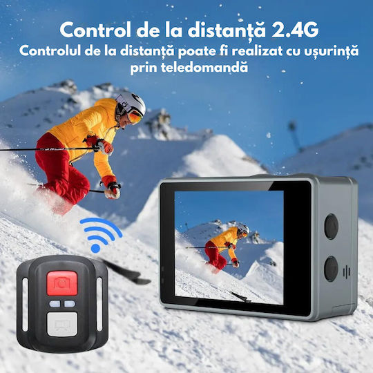 DB-0068 Cameră de Acțiune 256GB 5K Subacvatică (cu Husă) cu Ecran 2" și Wi-Fi Neagră