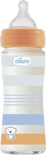 Chicco Biberoan din Sticlă Well Being Anti-colici cu Tetină din Silicon pentru 0+ Luni Albastru 240ml