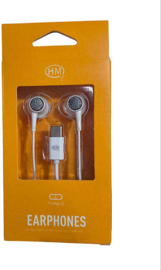 Awei M70 In-ear Handsfree Ακουστικά με Βύσμα USB-C Λευκό