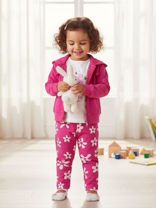 Kids Sweatpants Set White-Magenta 3pcs