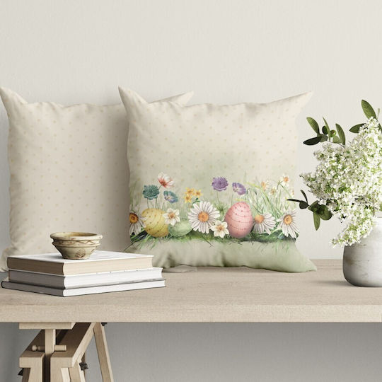 Decorative Cotton Pillowcase 45x45cm Spring Flowers Eggs Egly