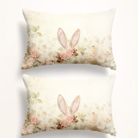 Set 3d Fețe De Pernă Pastel Floral Iepuraș Imprimat 50x70cm Elon