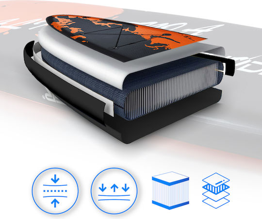 Thunder Inflatable SUP Board 365cm Φουσκωτή Σανίδα SUP με Μήκος 3.65m Πορτοκαλί