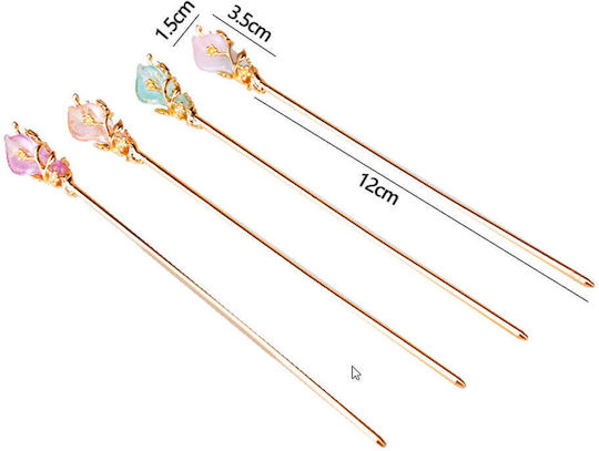 Chop Stick Hair Pin Gold Flower Turquoise Rachel
