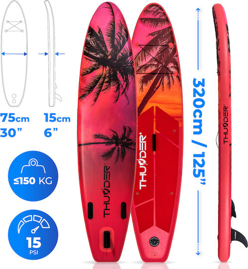 Thunder Inflatable SUP Board 320cm Φουσκωτή Σανίδα SUP με Μήκος 3.2m Ροζ