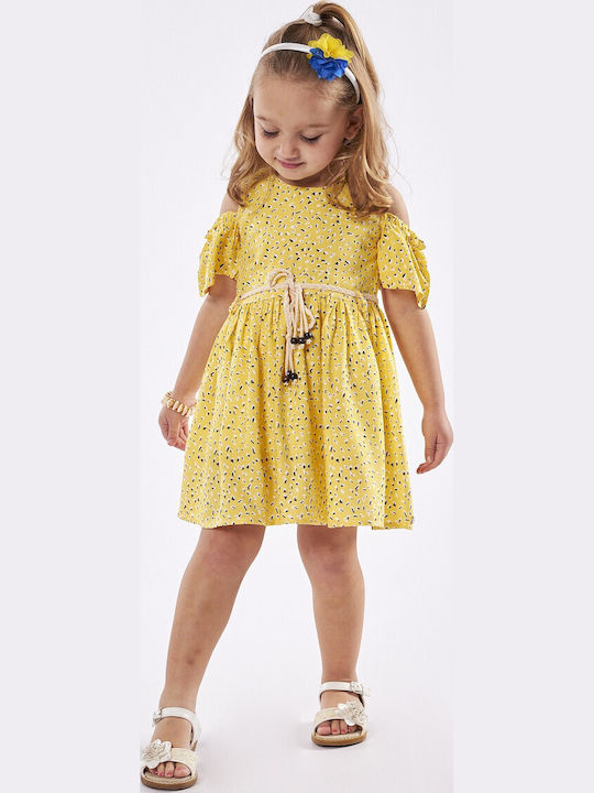 Rochie Fete Mâneca Scurtă Set Cu Accesorii Galben