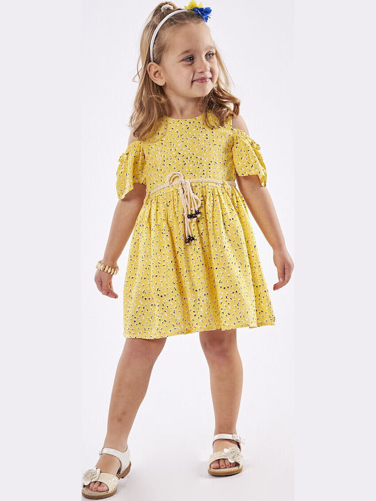 Rochie Fete Mâneca Scurtă Set Cu Accesorii Galben