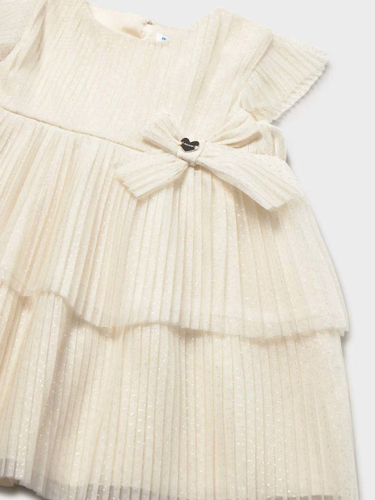 Girls Sleeveless Tulle Beige Dress