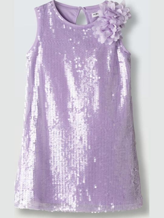 Children's Dress Sleeveless with Sequins Floral Purple