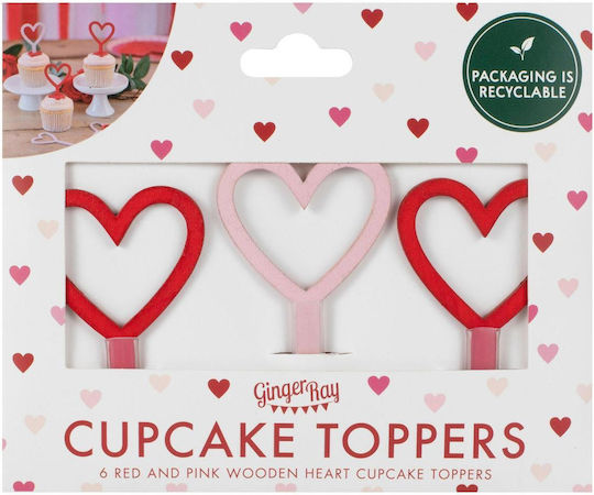 Cupcakes Καρδιές Διακοσμητικό Γλυκών για Party 6τμχ