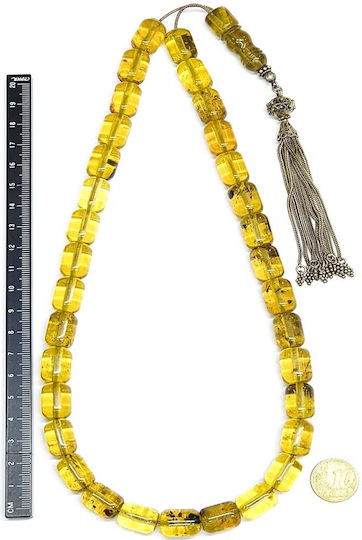 Roloi Komboloi Worry Beads with 33 Amber Beads Length 44cm Yellow