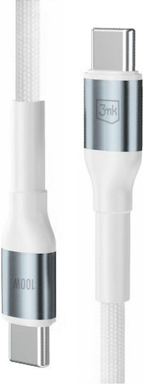 3MK Cablu USB 2.0 USB-C Masculin - USB-C 100W Alb 2m
