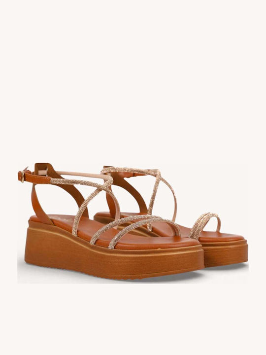 Бронзови Flatforms Глитер Каишки Анатомична Подметка