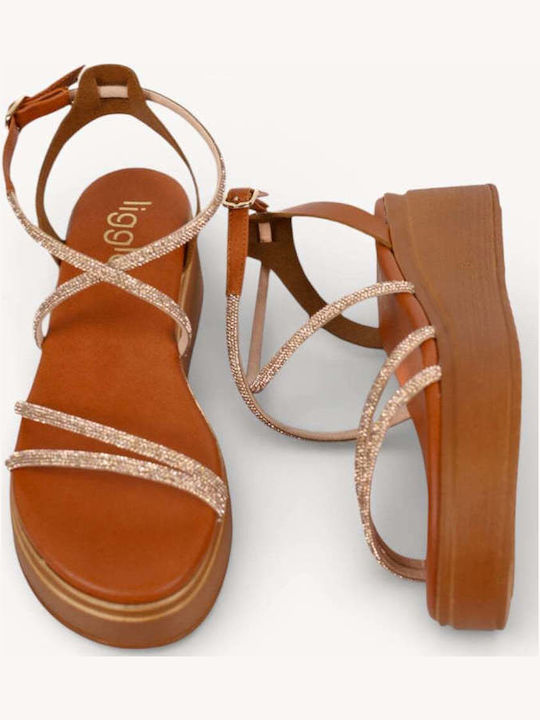 Бронзови Flatforms Глитер Каишки Анатомична Подметка