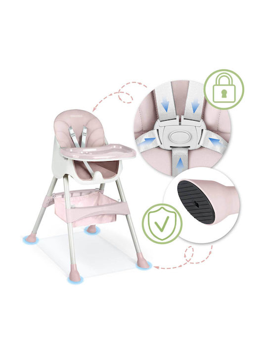 Ricokids Milo Klappbarer Baby Hochstuhl 3 in 1 mit Höhenverstellbar Rosa