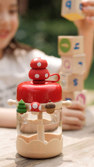 zoy zoii E6 Παιδικό Παγούρι Πλαστικό με Καλαμάκι Non Spill Mushroom 400ml