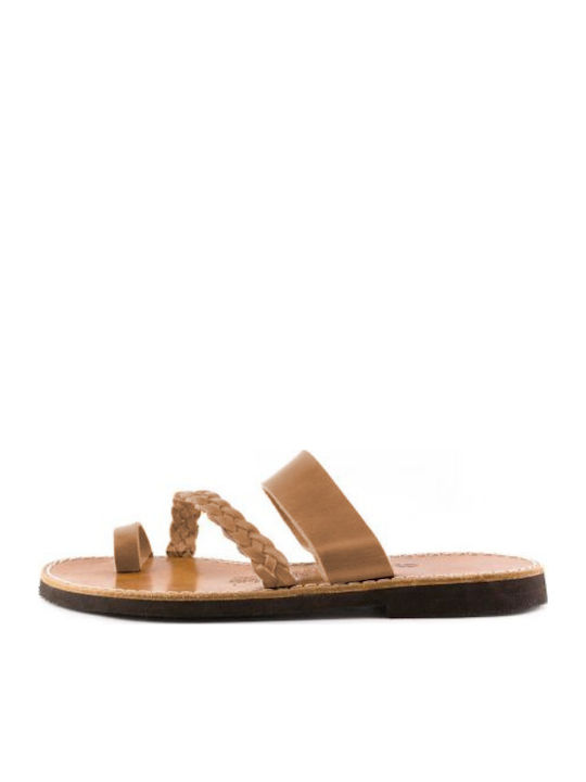 Leather Women's Flat Sandals Beige