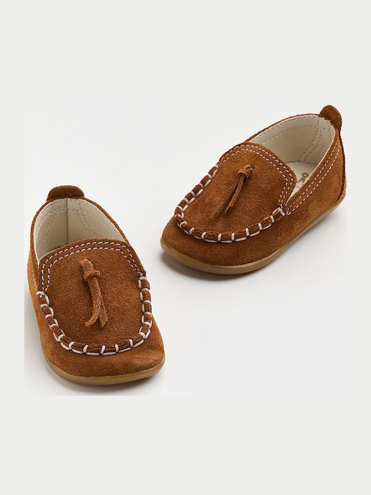 Ever Kid Christening Leather Moccasins for Boys Soft Sole Tabac A610T