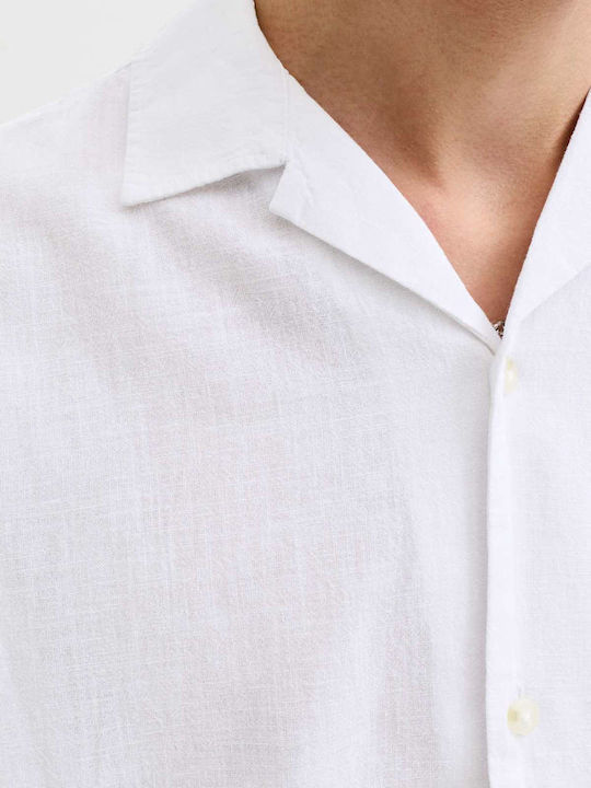Resort Short Sleeve Linen Shirt in Wide Line White