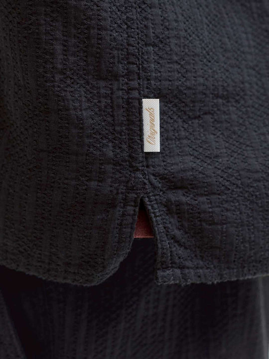 Short Sleeve Cotton Shirt In Wide Line Black