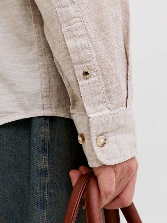 Long Sleeve Linen Shirt in Regular Fit Beige