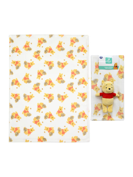 Dimcol Blanket Nursery Swaddling Blankets Winnie Fleece Beige with Animal 75x100cm 2pcs
