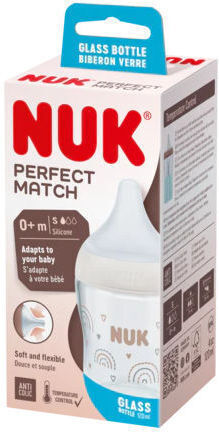 Nuk Стъклено Бебешко Шише Perfect Match Против Колики със Силиконов Биберон за 0-6 месеци White 120мл