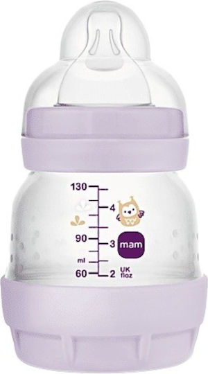 Mam Plastic Baby Bottle Anti-Colic with Silicone Nipple for 0+, 0+ m, months Pink Easy Start 130ml