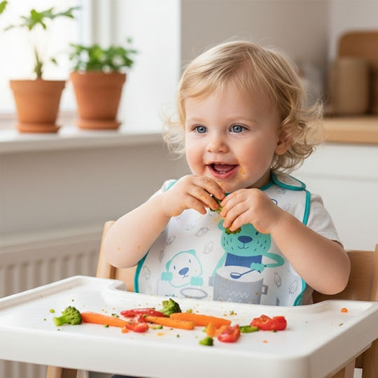 Gamberritos Kids Αδιάβροχη Σαλιάρα Πλαστική με Αυτοκόλλητο & Τσέπη Πολύχρωμη για 6 m+