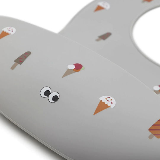 Noui Noui Ice Cream Waterproof Bib Silicone with Button & Pocket Gray for 4 m+