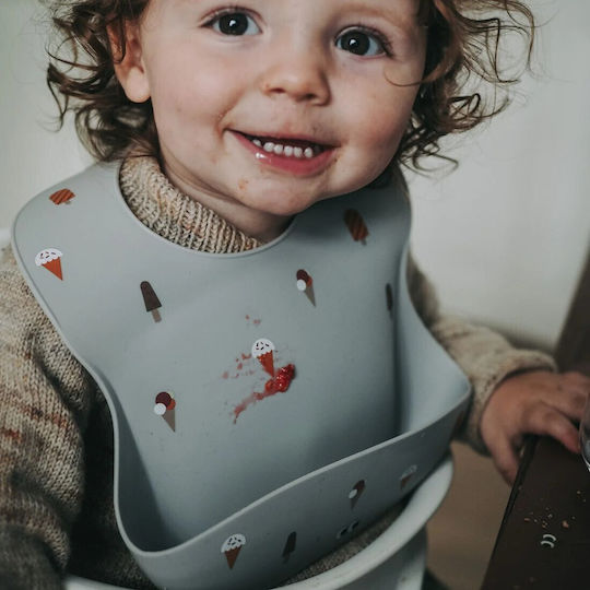 Noui Noui Ice Cream Waterproof Bib Silicone with Button & Pocket Gray for 4 m+