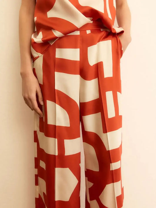 Women's High Waist Satin Trousers in Regular Fit Geranium Red