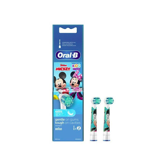 Oral-B Replacement Heads for Kids Electric Toothbrush 2 Pieces for 3+ Years Disney Mickey Mouse