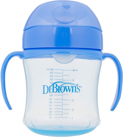 Dr. Brown's Εκπαιδευτικό Μπιμπερό Πλαστικό με Λαβές Μπλε για 6m+ 180ml